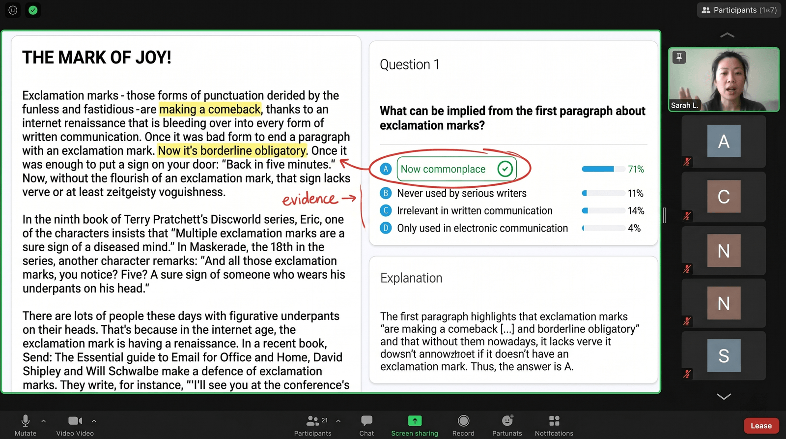 Screenshot of a PassPapers live homework help class